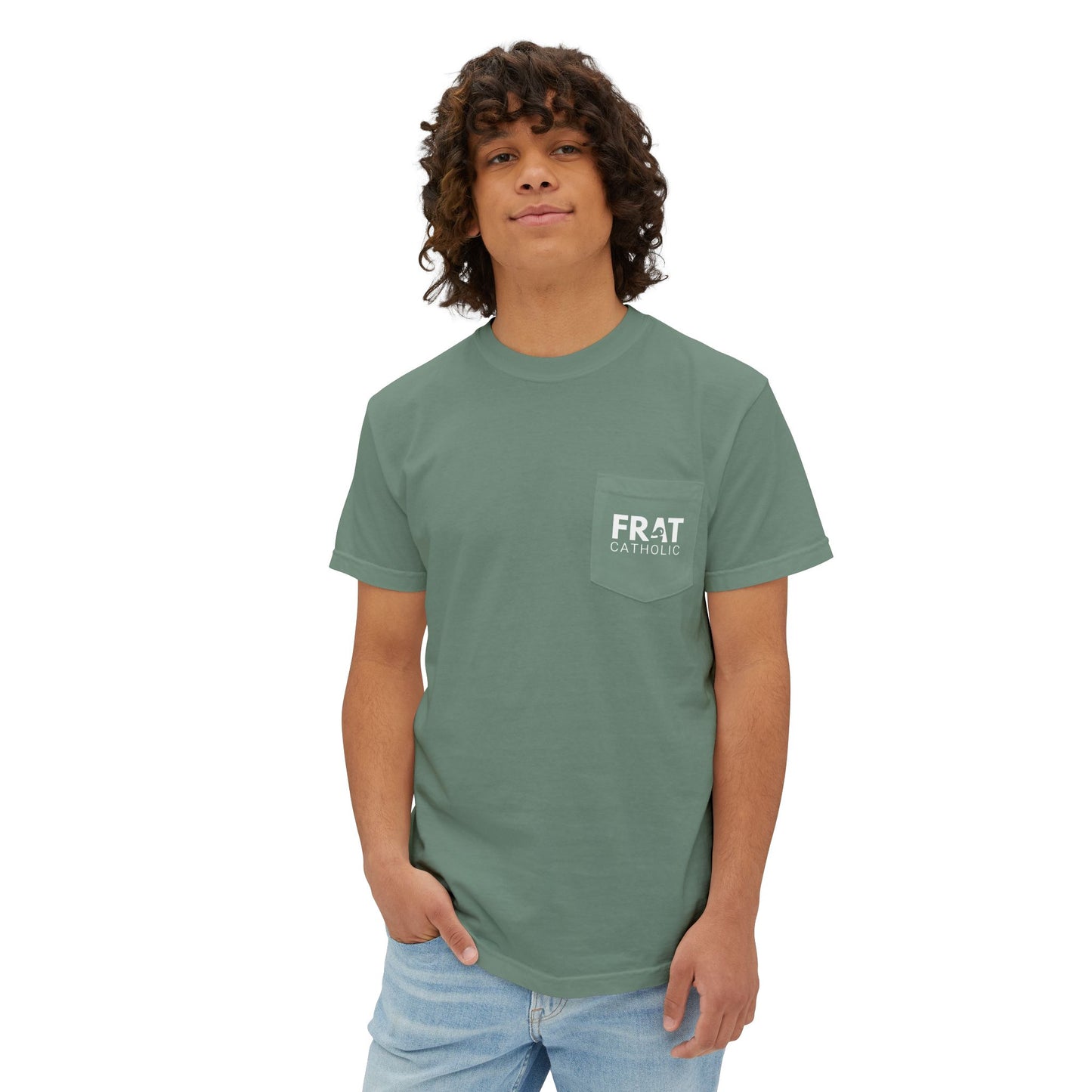 Frat Catholic Pocket T-Shirt - Unisex Garment-Dyed Tee for College Students