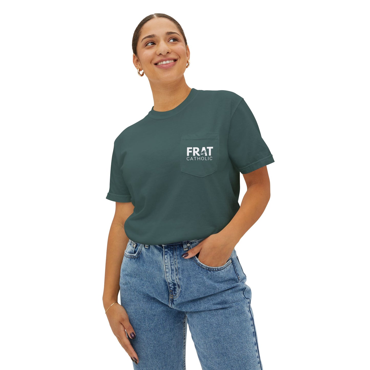 Frat Catholic Pocket T-Shirt - Unisex Garment-Dyed Tee for College Students