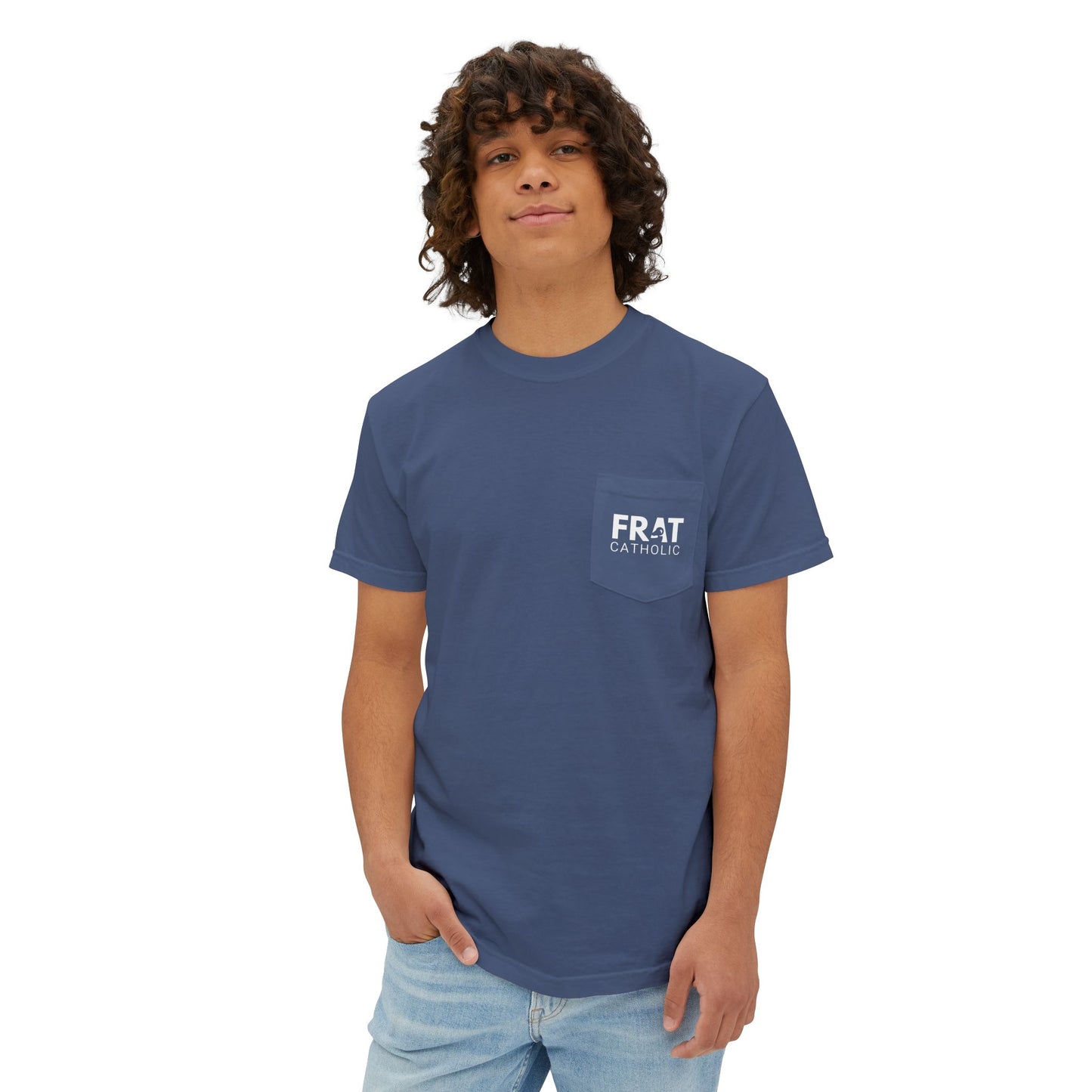 Frat Catholic Pocket T-Shirt - Unisex Garment-Dyed Tee for College Students