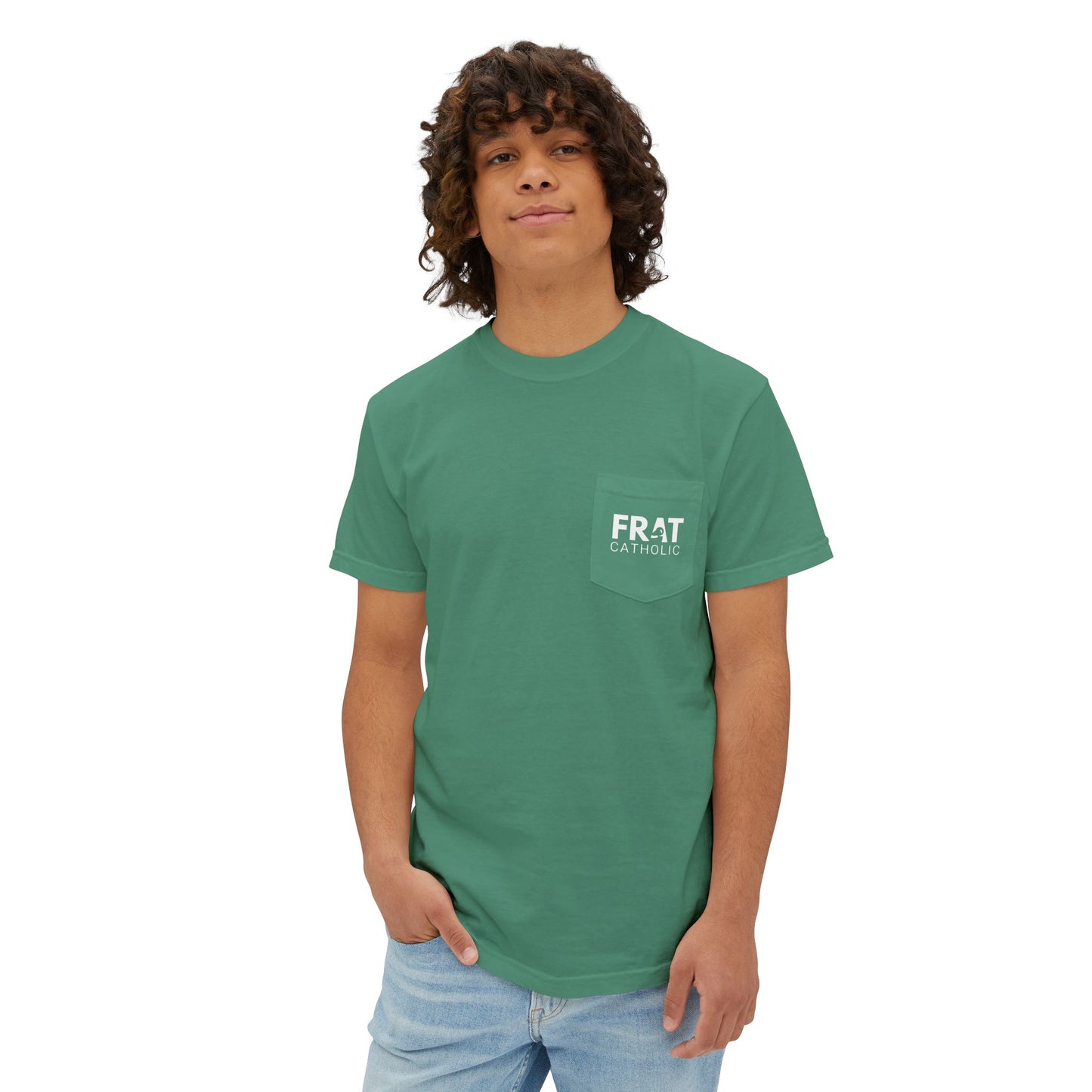 Frat Catholic Pocket T-Shirt - Unisex Garment-Dyed Tee for College Students